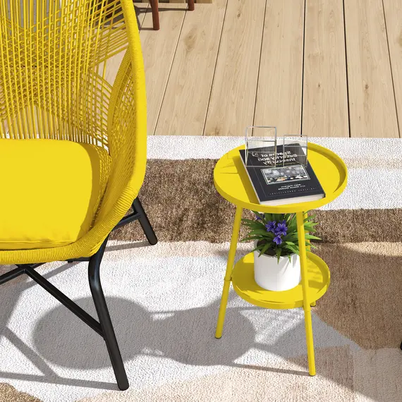 Buy Two-Tier Metal Garden Table - Yellow, 9 image