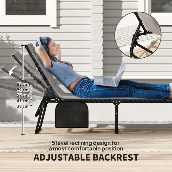 Buy Outsunny Set of Two Reclining Sun Loungers - Light Grey, 4 image