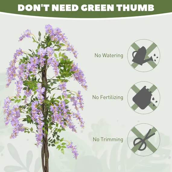 Buy 180cm Ficus Artificial Tree, Fake Wisteria Tree in Nursery Pot, Indoor Greenery Tall Faux Floor Plant for Living Room Office Decor, Purple, 5 image