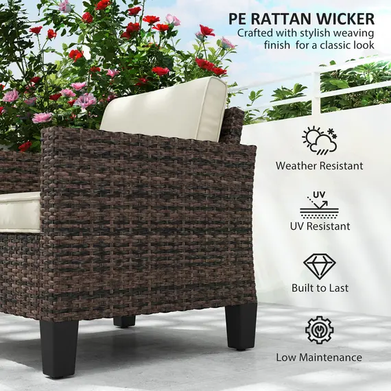 Buy Outsunny Single Rattan Armchair, with Cushions - Brown, 4 image