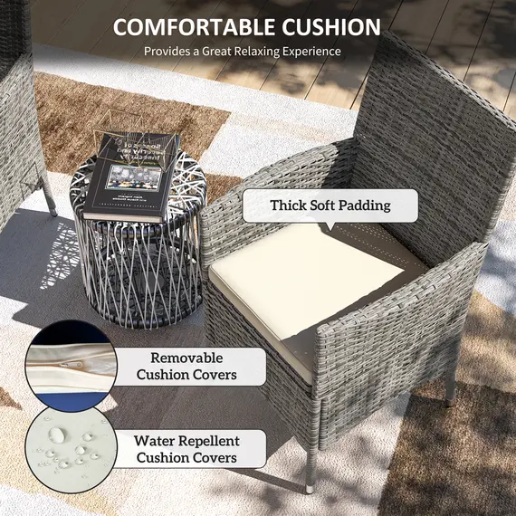 Buy 2 Pieces Rattan Garden Chairs Dining Chair Set with Cushion, Mixed Grey, 5 image