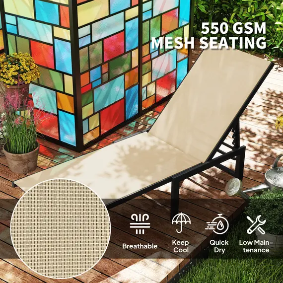 Buy Outsunny Reclining Sun Lounger - Khaki, 5 image
