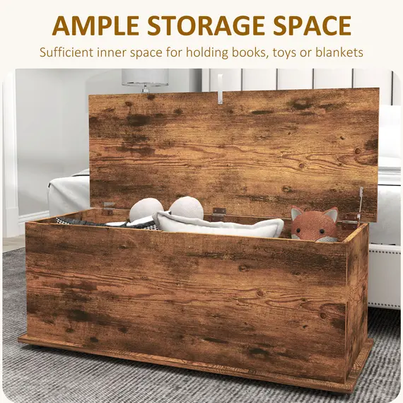 Buy Storage Chest, Large 113L Blanket Box, Shoe Bench with Safety Hinged Lid, Storage Trunk, Bed End Bench for Bedroom, Hallway, Living room, Playroom, 100 x 40 x 40cm, Rustic Brown, 4 image