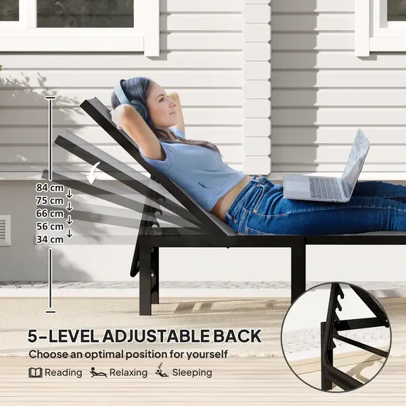 Buy Outsunny Set of Two Reclining Sun Loungers - Grey, 4 image