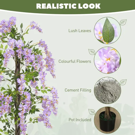 Buy 180cm Ficus Artificial Tree, Fake Wisteria Tree in Nursery Pot, Indoor Greenery Tall Faux Floor Plant for Living Room Office Decor, Purple, 4 image