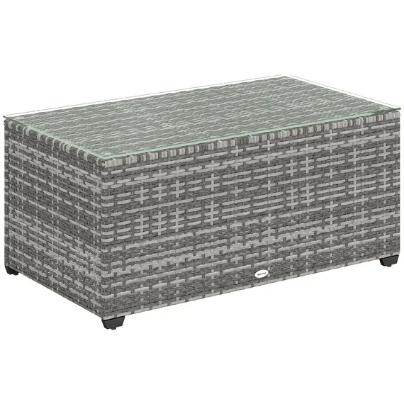Buy 90 x 50cm Glass-Top Rattan Side Table - Light Grey