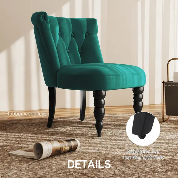 Buy Velvet Accent Chair Set of 2, Button Tufted Wingback Chair with Rubber Wood Legs for Living Room, Bedroom, Dark Green, 5 image