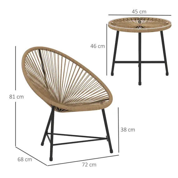 Buy 3 Pieces Rattan Bistro Set, Garden Bistro Set with Acapulco Chairs and Glass Top Table, Small Garden Furniture Set with Reinforced Metal Frame for Outdoor, Patio, Balcony, Natural, 3 image