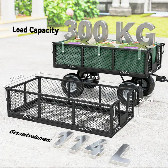 Buy Outsunny 114L Steel Frame Garden Cart Trolley - Green, 7 image