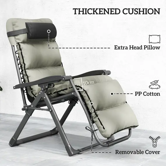 Buy Outsunny Set of Two Reclining Sun Loungers, with Cushion - Grey, 6 image