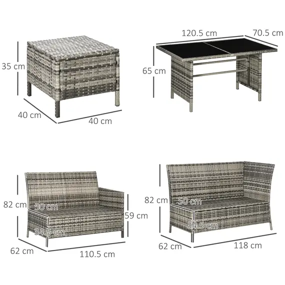Buy Outsunny 7-Seater Patio wicker Sofa Set Rattan Chair Furniture w/ Glass & Cushioned, Orange, 3 image