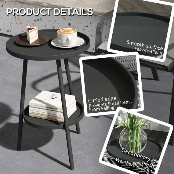 Buy Two-Tier Metal Garden Table - Black, 5 image