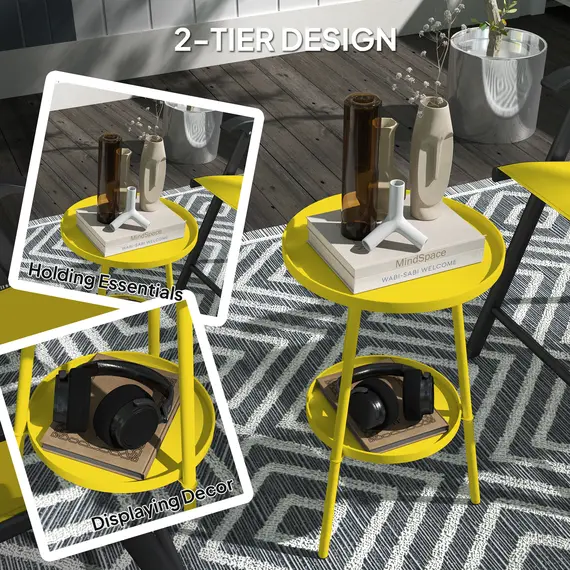 Buy Two-Tier Metal Garden Table - Yellow, 4 image