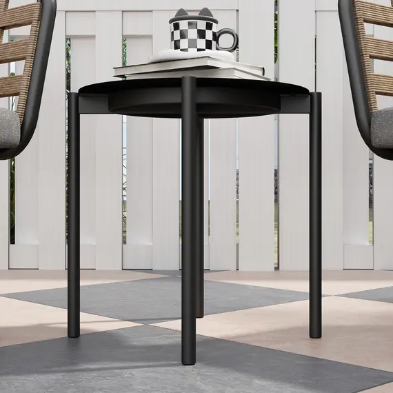 Buy 3 Pieces Rattan Bistro Set with Washable Seat and Back Cushions, Glass Top Coffee Table, for Outdoor, Patio, Black, 9 image
