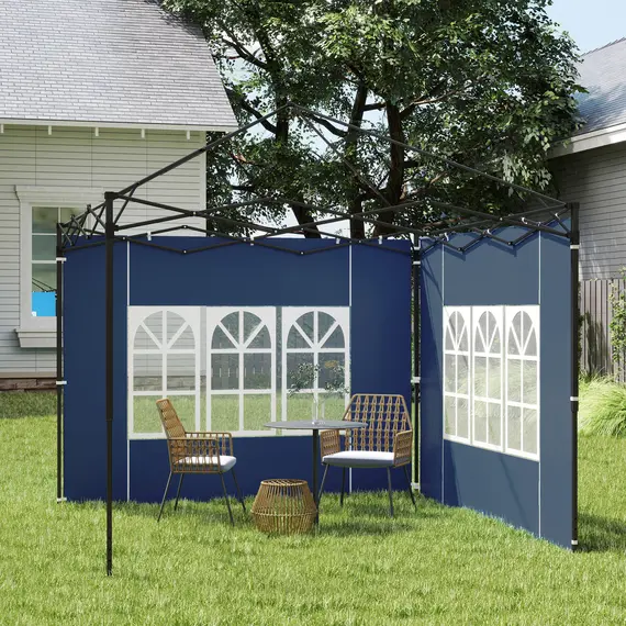 Buy Outsunny Set of Two 3 x 3(m) Gazebo Frame Replacement Walls - Blue, 9 image