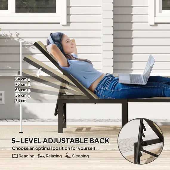 Buy Outsunny Set of Two Reclining Sun Loungers - Khaki, 4 image
