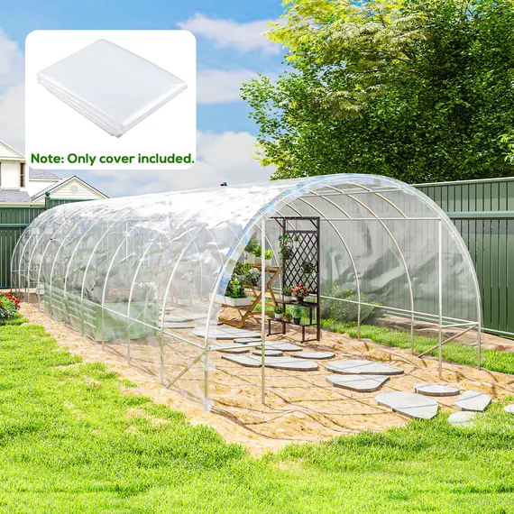 Buy Outsunny 6 X 10m Heavy Duty (150um/6mil) Polypropylene Greenhouse Cover Replacement, UV Resistant Waterproof Plastic Polytunnel Cover, Clear, 2 image