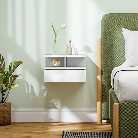 Buy Floating High Gloss Bedside Table - High Gloss White, 6 image