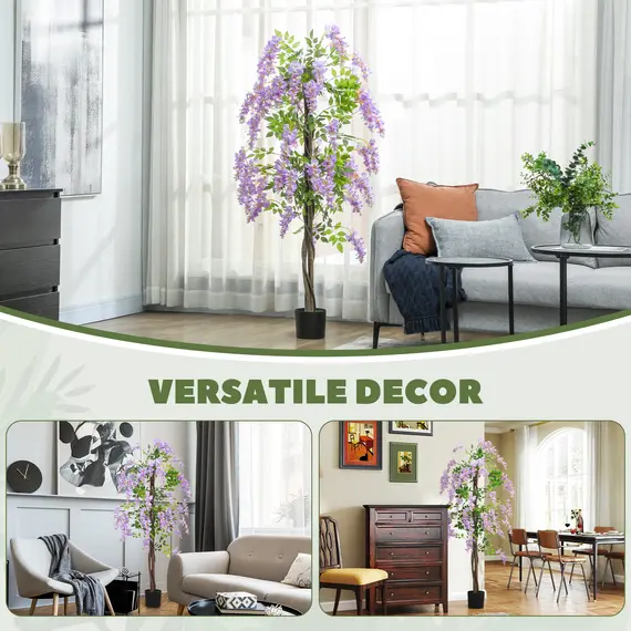Buy 180cm Ficus Artificial Tree, Fake Wisteria Tree in Nursery Pot, Indoor Greenery Tall Faux Floor Plant for Living Room Office Decor, Purple, 6 image