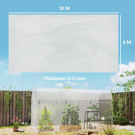 Buy Outsunny 6 X 10m Heavy Duty (150um/6mil) Polypropylene Greenhouse Cover Replacement, UV Resistant Waterproof Plastic Polytunnel Cover, Clear, 3 image