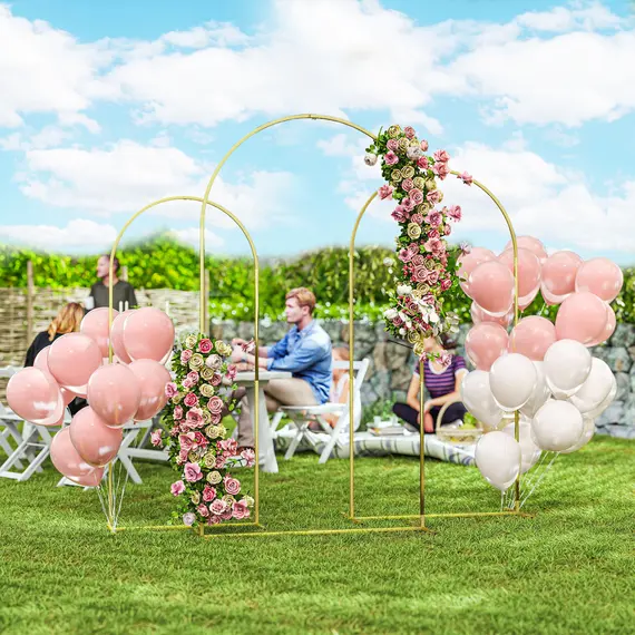 Buy Wedding Arch Frame Set, 2.2, 2, 1.8 m Metal Backdrop Stand Set of 3, Balloon Stand Set for Birthday Party, Bridal Shower, Graduation, Ceremony, Banquet Decorations, Gold Tone, 2 image