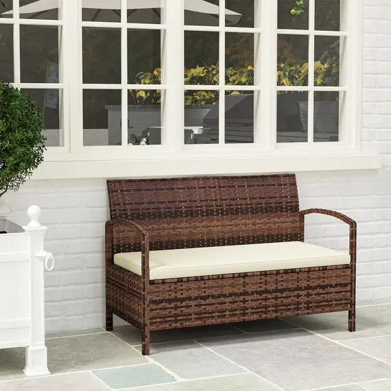 Buy 125L Storage Garden Bench, with Cushion - Brown, 8 image
