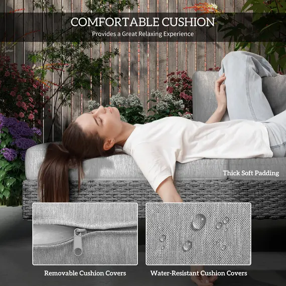 Buy Outsunny Three-Piece Rattan Sofa Set, with Cushions - Light Grey, 5 image