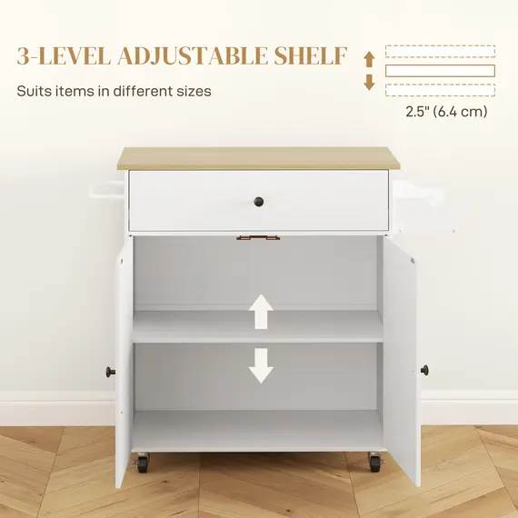 Buy Rolling Kitchen Island with Drop Leaf, Kitchen Storage Cart with Drawer, Spice Rack and Towel Rack, White, 6 image