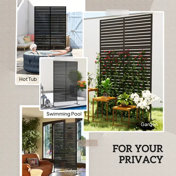 Buy Decorative Privacy Fence Screen, Metal Outdoor Privacy Screen Climbing Plant Trellis with Stand, 122 x 198 cm, Black, 6 image