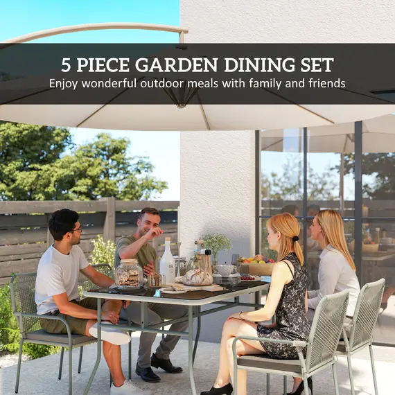 Buy Five-Piece PE Rattan Garden Dining Set with Cushions & Stackable Chairs - Light Grey, 4 image
