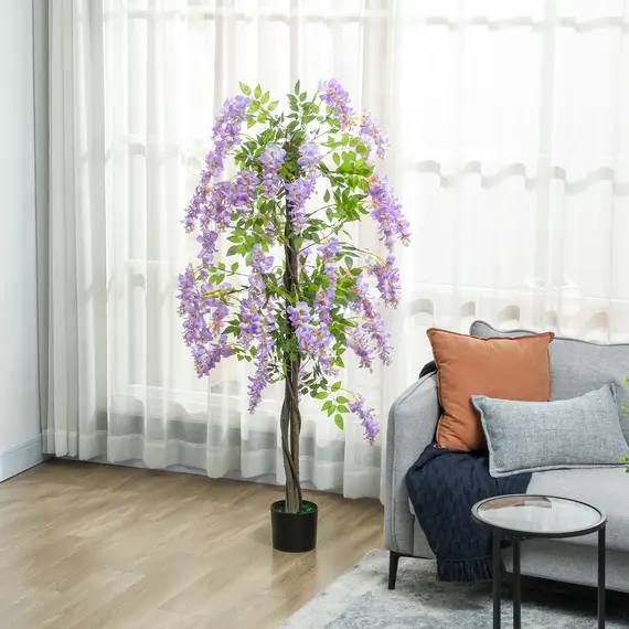 Buy 180cm Ficus Artificial Tree, Fake Wisteria Tree in Nursery Pot, Indoor Greenery Tall Faux Floor Plant for Living Room Office Decor, Purple, 7 image