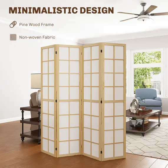 Buy 4 Panel Folding Room Divider, Freestanding Room Separator, Indoor Privacy Screen for Living Room, Bedroom, 160 x 170cm, 4 image