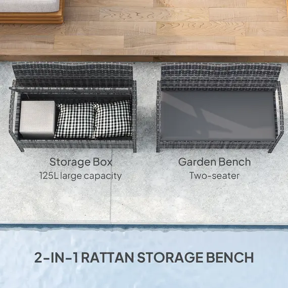 Buy 125L Storage Garden Bench, with Cushion - Grey, 4 image