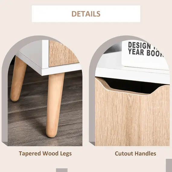 Buy Bedroom Furniture Set, Wardrobe with Hanging Rod, Side Cabinet with Wood Legs, Bedside Table with Drawer, Nature Wood Finish and White, 7 image