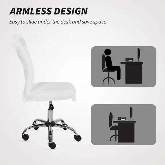 Buy Plush Office Desk Chair, Modern Armless Swivel Vanity Chair with Adjustable Height for Home Office, Bedroom, Living Room, White, 8 image