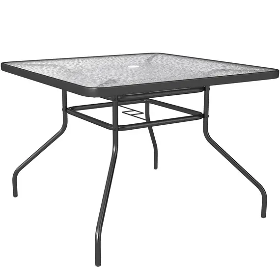 Buy Outsunny Square Garden Dining Table with Tempered Glass Top & Umbrella Hole, 100 x 100 cm