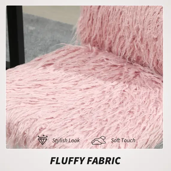 Buy Plush Office Desk Chair, Modern Armless Swivel Vanity Chair with Adjustable Height for Home Office, Bedroom, Living Room, Pink, 4 image
