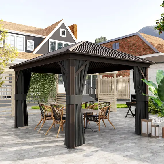 Buy Outsunny 3.6 x 3 m Aluminium Hardtop Gazebo with Smart Drainage System and Ceiling Hooks- Dark Grey, 8 image