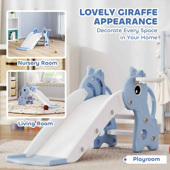 Buy 3 in 1 Kids Slide with Climber, Basketball Hoop and Ball, Giraffe Shape Climber Slide for Indoor Kids Age 1-3, Blue, 5 image