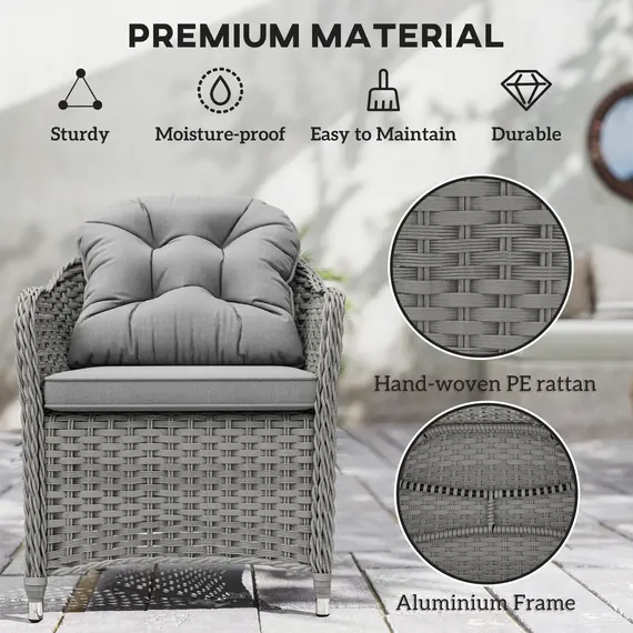 Buy Outsunny Seven-Piece Rattan Dining Set - Light Grey, 7 image