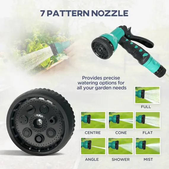 Buy Retractable Hose Reel Wall Mounted, 30+2m Garden Hose Pipe Reel with Lock, Auto Rewind, 7 in 1 Spray Nozzle, Includes Wall Fixings, 180° Swivel, Outdoor Watering, 59 x 23 x 42 cm, Green, 7 image