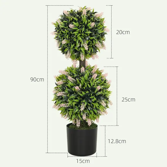 Buy Set of 2 Decorative Artificial Plants Ball Trees with Lavender Flowers in Pot Fake Plants for Home Indoor Outdoor Decor, 70cm, Pink, 3 image