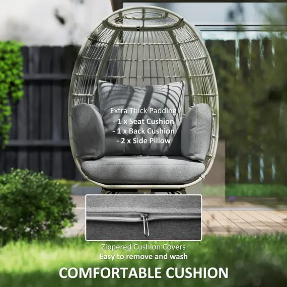 Buy Outsunny Rattan Egg Chair with Cushions and Pillows, Charcoal Grey, 6 image