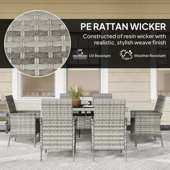 Buy Outsunny Seven-Piece Rattan Dining Set - Mixed-Grey, 5 image