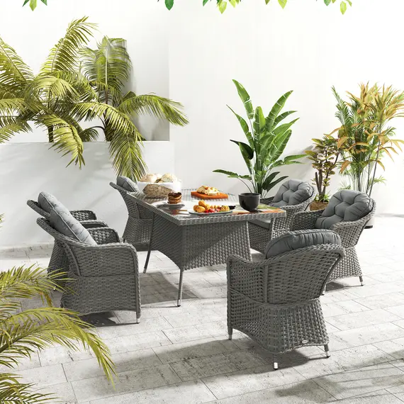 Buy Outsunny Seven-Piece Rattan Dining Set - Light Grey, 9 image
