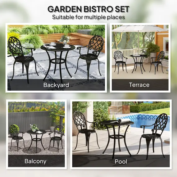 Buy Three-Piece Elegant Aluminium Garden Set - Black, 6 image