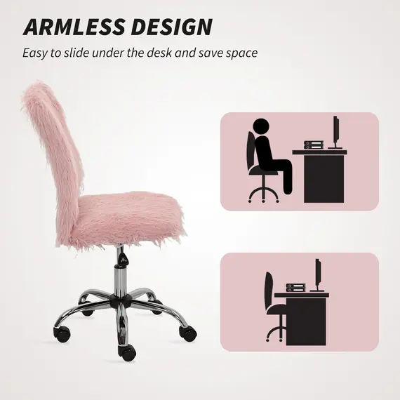 Buy Plush Office Desk Chair, Modern Armless Swivel Vanity Chair with Adjustable Height for Home Office, Bedroom, Living Room, Pink, 8 image