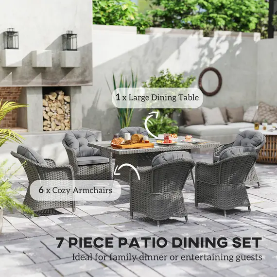 Buy Outsunny Seven-Piece Rattan Dining Set - Light Grey, 4 image
