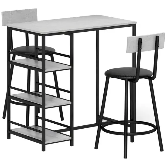 Buy Three-Piece Kitchen Dining Set, with Shelves - Grey/Black