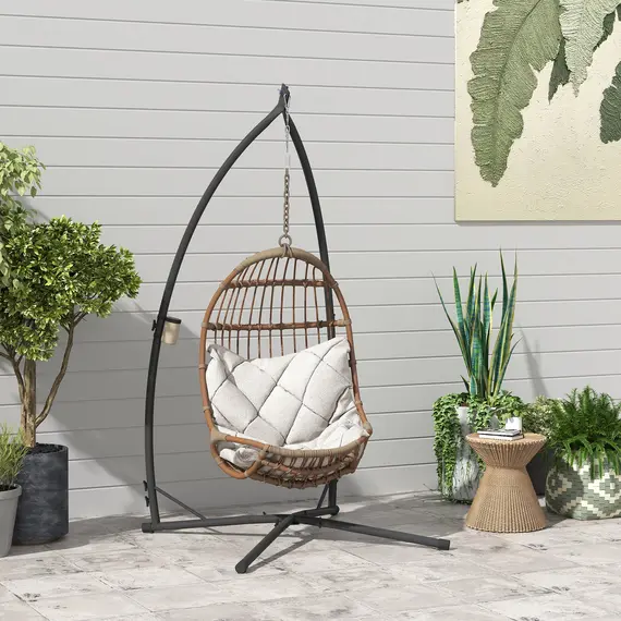 Buy Hammock Chair Stand Only, Hanging Chair Stand with X-Shape Base, Heavy Duty Steel Single Hammock Egg Swing Frame for Indoor Outdoor, 150 KG Load Capacity Black, 2 image
